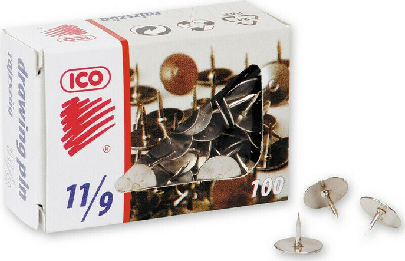 Кнопки канцелярские Кнопки ICO, 11 миллиметров, 2 упаковки по 100 штук (серебристый)