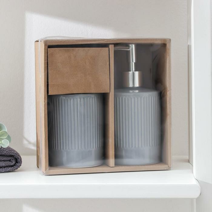 --- Набор аксессуаров для ванной комнаты "Лина", 2 предмета (дозатор для мыла, стакан), цвет серый - фотография № 2