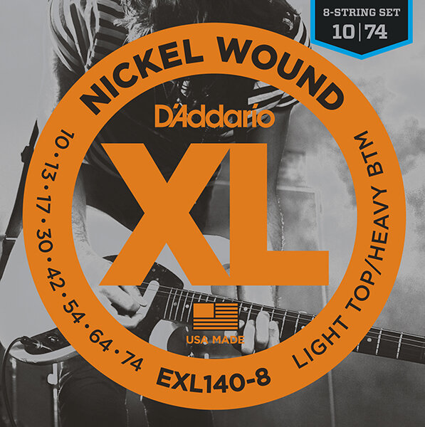 Струны для 8-струнной электрогитары 10-74 D'ADDARIO EXL140-8