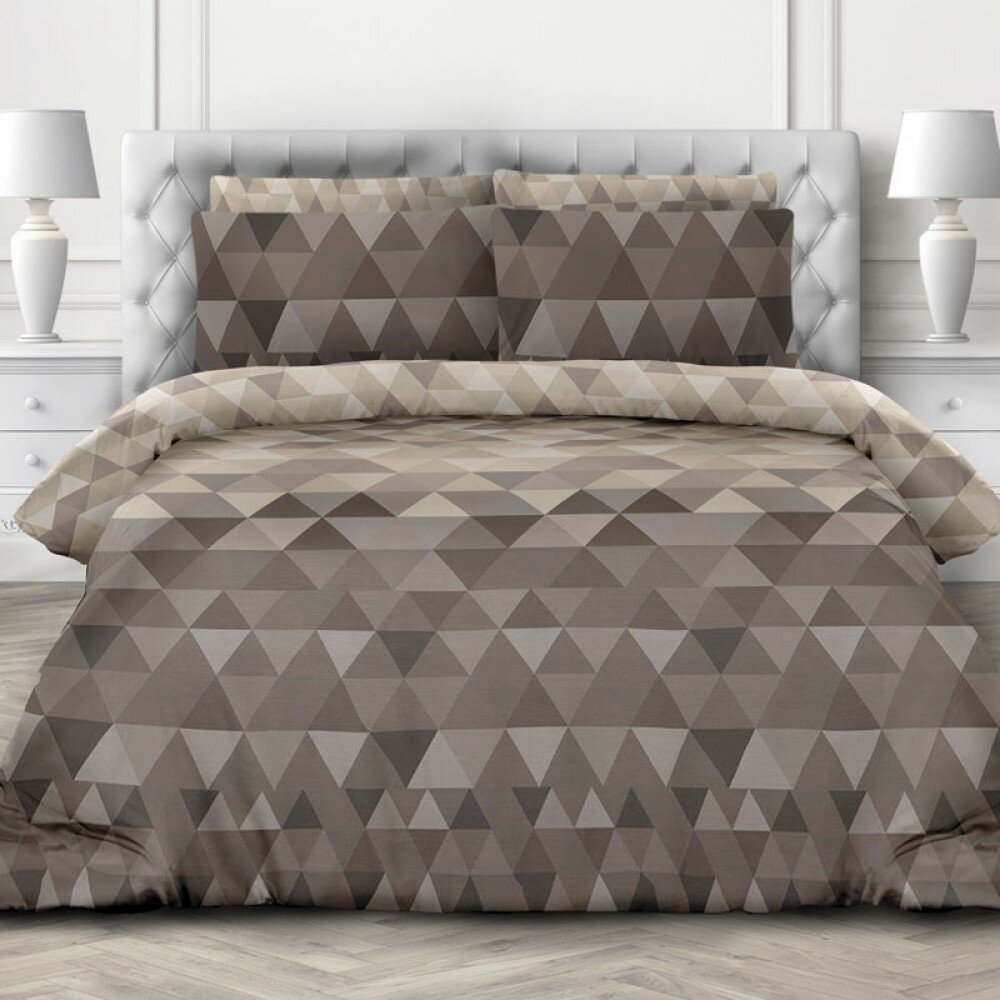 2 спальное постельное белье поплин коричневое с орнаментом
