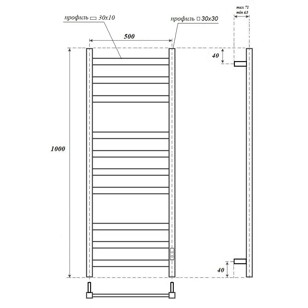 Полотенцесушитель электрический Point Меркурий PN83850B П10 500x1000, диммер справа, черный - фотография № 2