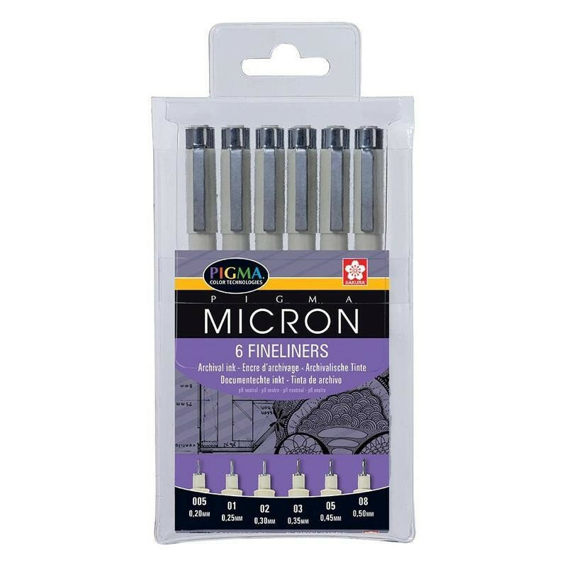 Линеры Pigma Micron черные 6 штук (толщина линии 0.20, 0.25, 0.30, 0.35, 0.45, 0.50 мм)