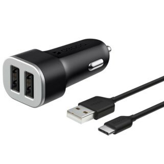 Автомобильное зарядное устройство Deppa 2 USB 2.4А с дата-кабелем USB Type-C 11284