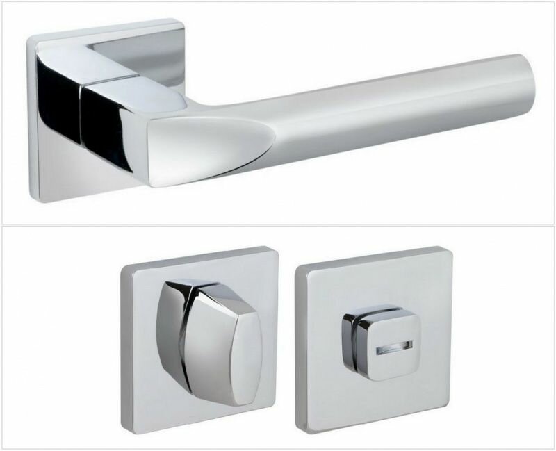 фото Комплект ручек для дверей Fuaro PRIZMA_SL_CP-8_W, хром (ручка + завертка WC)