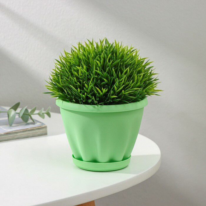 фото Цветочный горшок Sima-land "Знатный", с поддоном, 450 л, диаметр 11 см, зеленый