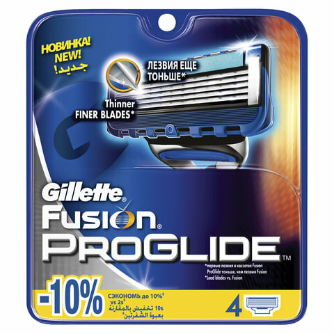 Сменные кассеты для бритья 4 шт., GILLETTE (Жиллет) «Fusion ProGlide», для мужчин