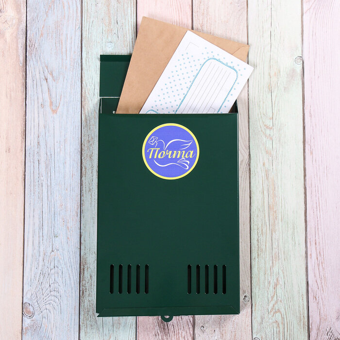 Ящик почтовый без замка (с петлёй), вертикальный, зелёный - фотография № 1