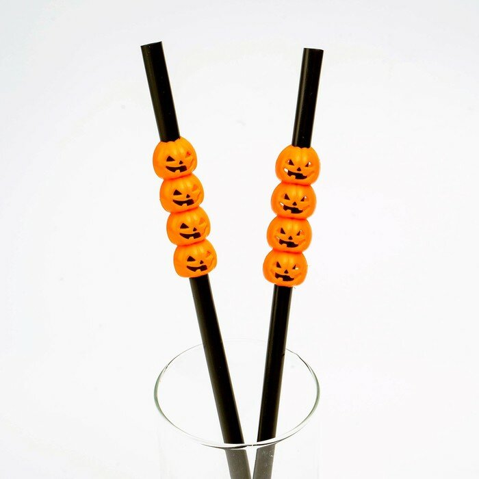 Трубочки для коктейля «Тыква», цвет чёрный, набор 6 шт. - фотография № 2