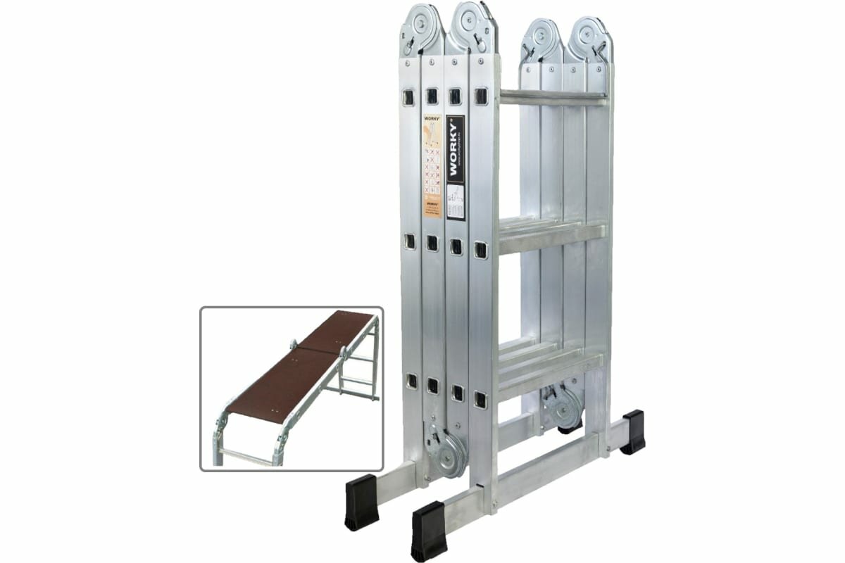 Лестница-стремянка 4x3 трансформер WORKY profi с помостом ARD257725