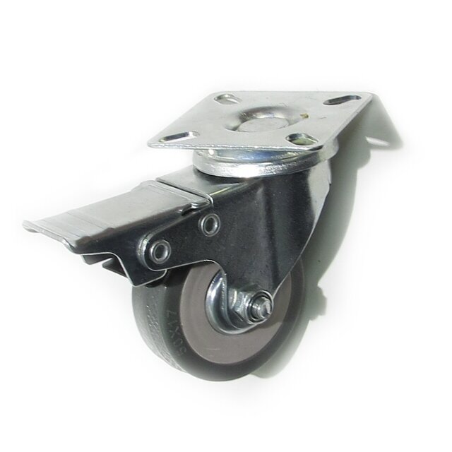 фото колесо 50мм поворотное на площадке резина с тормозом