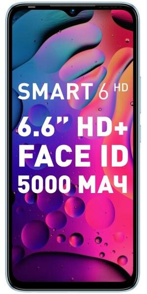 Смартфон Infinix X6512 Smart 6 HD 32Gb 2Gb голубой моноблок 3G 4G 2Sim 6.6 720x1600 Android 11 Go edition 8Mpix 802.11 b/g/n GPS GSM900/1800 GSM1900 T