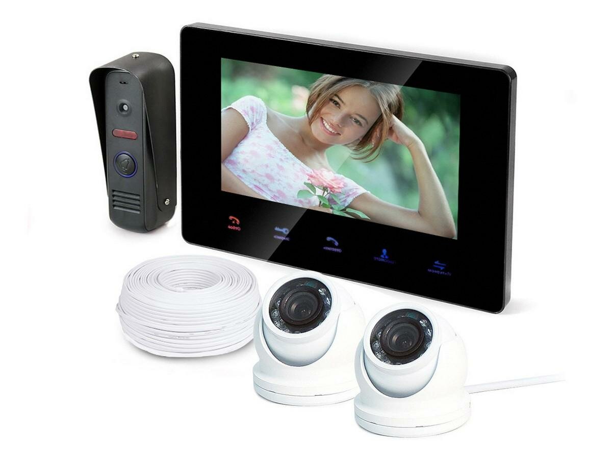 Комплект HDcom B707 и KDM-6413G домофон и 2 внутренние камеры / домофон с камерой / домофон с камерой в квартире в подарочной упаковке