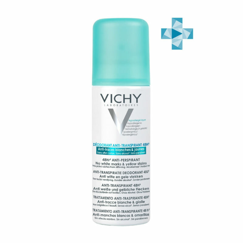 Vichy Deodorants дезодорант-антиперспирант 48 ч спрей-аэрозоль против белых и желтых пятен, 125 мл 1 шт