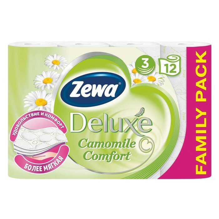 Zewa Туалетная бумага Zewa Deluxe Camomile Comfort, 3 слоя, 12 шт.