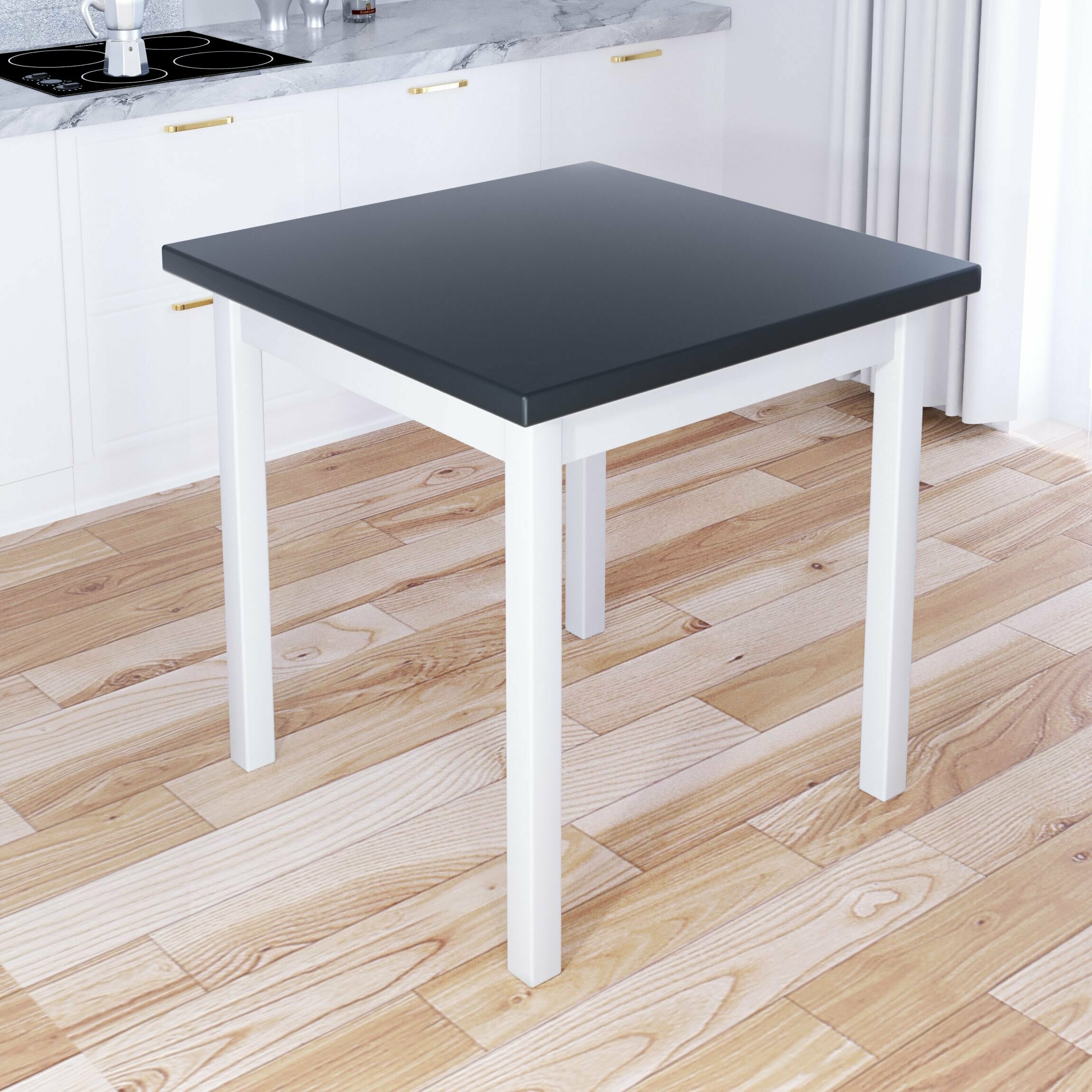 Стол кухонный Классика с квадратной столешницей цвета антрацит из массива сосны 40 мм и белыми ножками, 75х75х75 см - фотография № 2