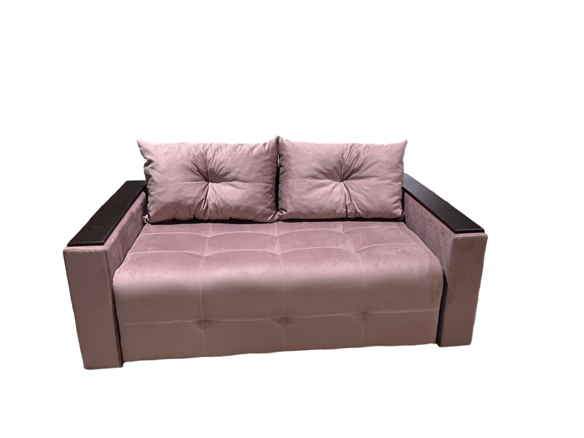 фото Диван Мини раскладной с деревянными подлокотниками 125х100 (ппу, велюр cabrio, розовый)