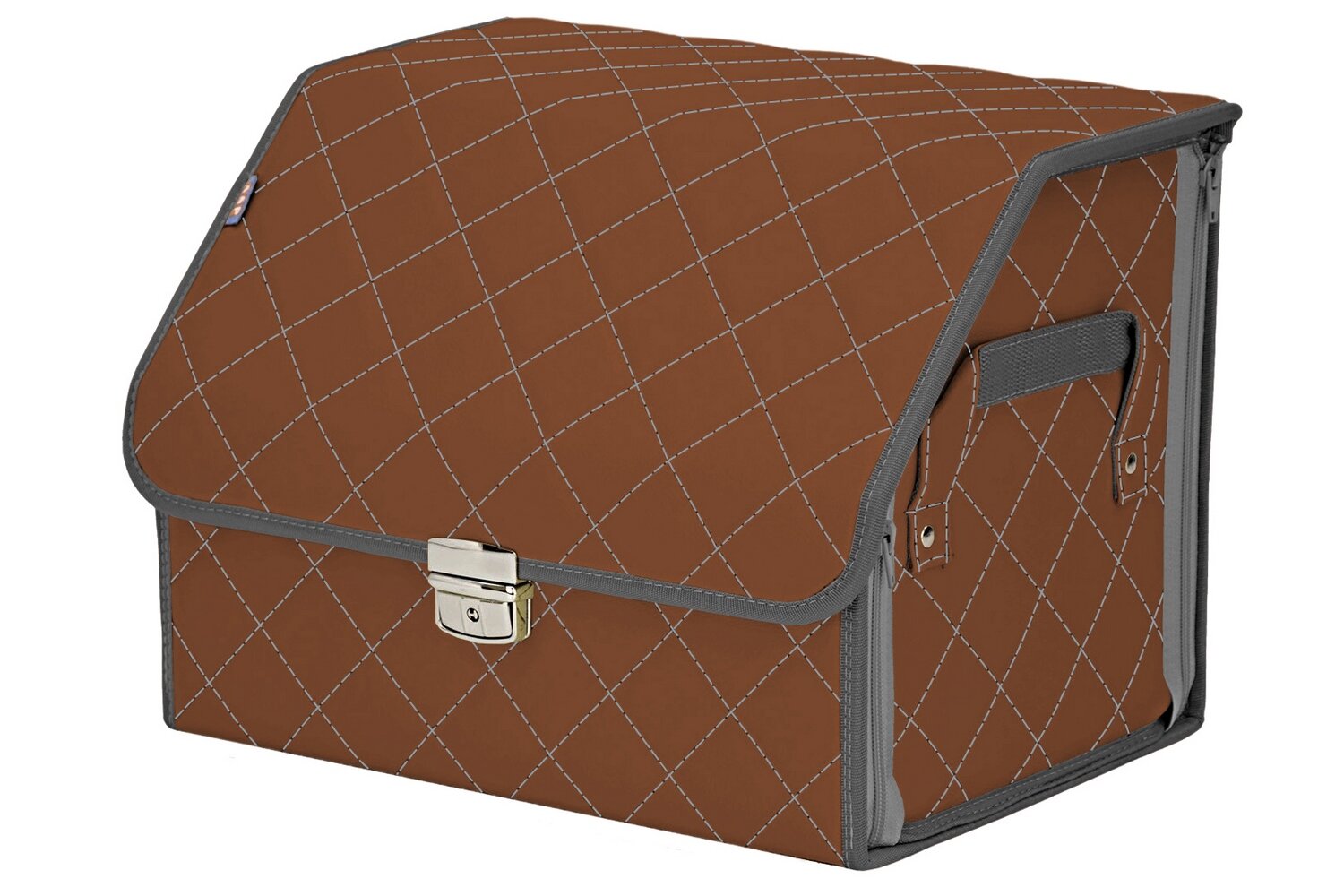 Органайзер-саквояж в багажник "Союз Премиум" (размер M). Цвет: светло-коричневые с серой прострочкой Ромб.