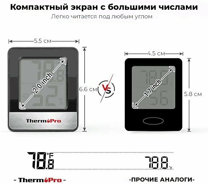 Цифровой термогигрометр ThermoPro TP49, черный - фотография № 8