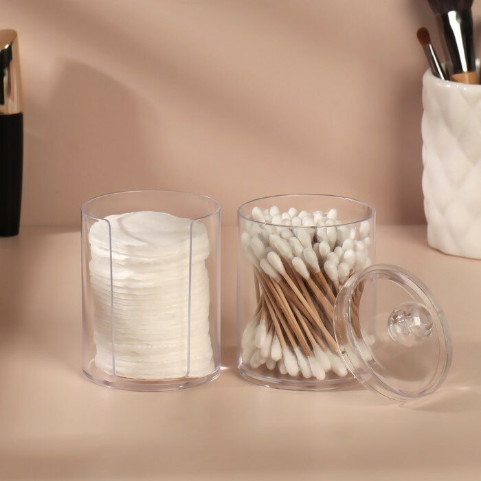Органайзер для хранения ватных палочек и дисков, с крышкой, 2 съёмные секции, d 6,5 × 19 см, в картонной коробке, цвет прозрачный - фотография № 3
