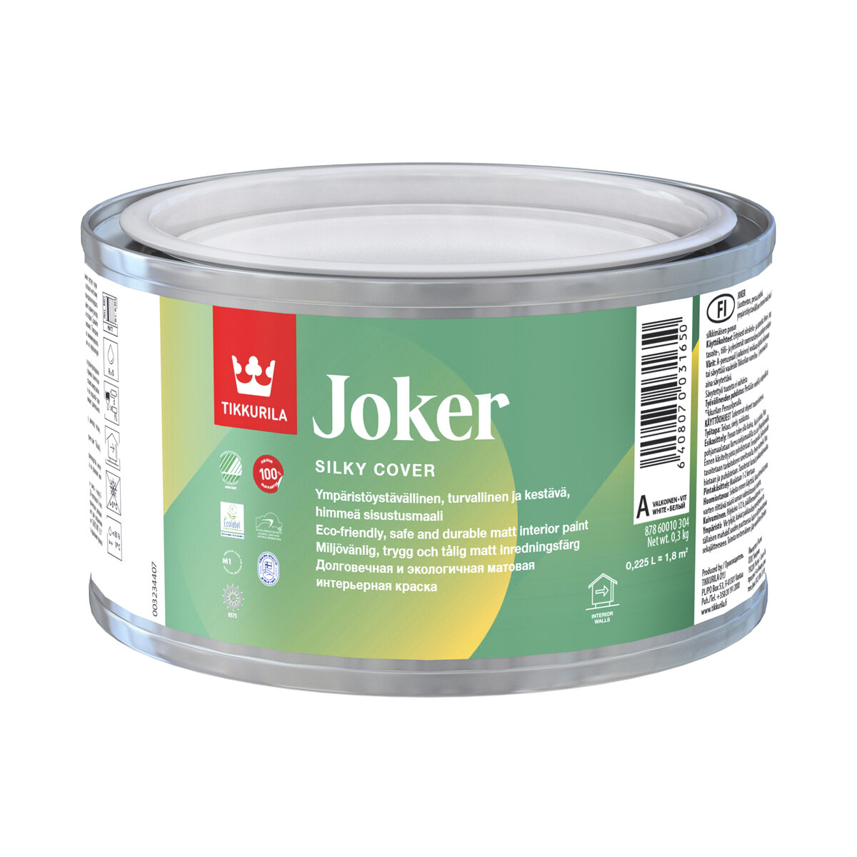 Краска интерьерная моющаяся Joker (Джокер) TIKKURILA 0,225л белый (база А)