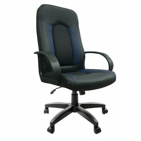 Кресло офисное BRABIX «Strike EX-525», экокожа черная/синяя, ткань серая, TW