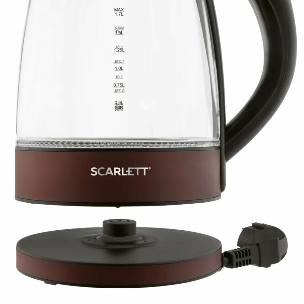 Чайник SCARLETT SC-EK27G98, 1,7 л, 2200 Вт, закрытый нагревательный элемент, стекло, коричневый, 455918 - фотография № 9