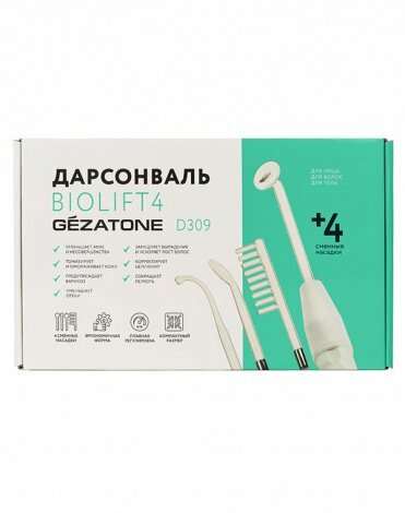 Дарсонваль Gezatone с 4-мя насадками Biolift 4 D309, для волос, лица и тела, обновленная модель - фотография № 1