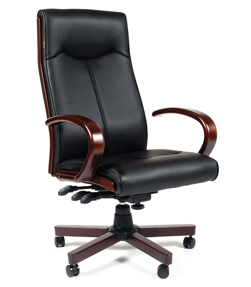 Компьютерное кресло для руководителя Chairman 411 Черная ЭКО кожа с деревянными элементами