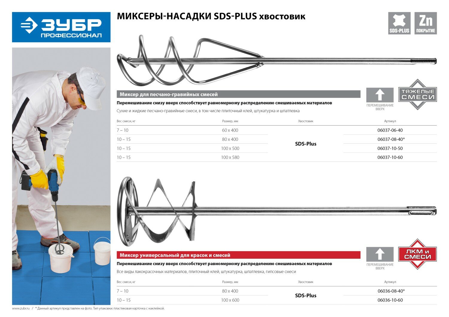ЗУБР 100x500 SDS+ Миксер для песчано-гравийныхесей профессионал (06037-10-50)