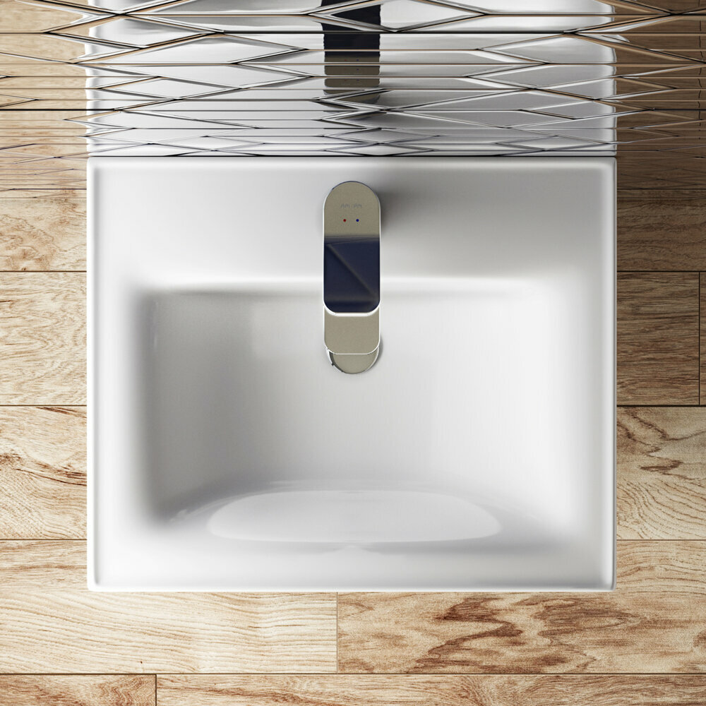 Раковина для ванной AM.PM с металлическим донным клапаном, 55 см, мебельная, встроенная, белый глянец, Германия, гарантия 25 лет - фотография № 3