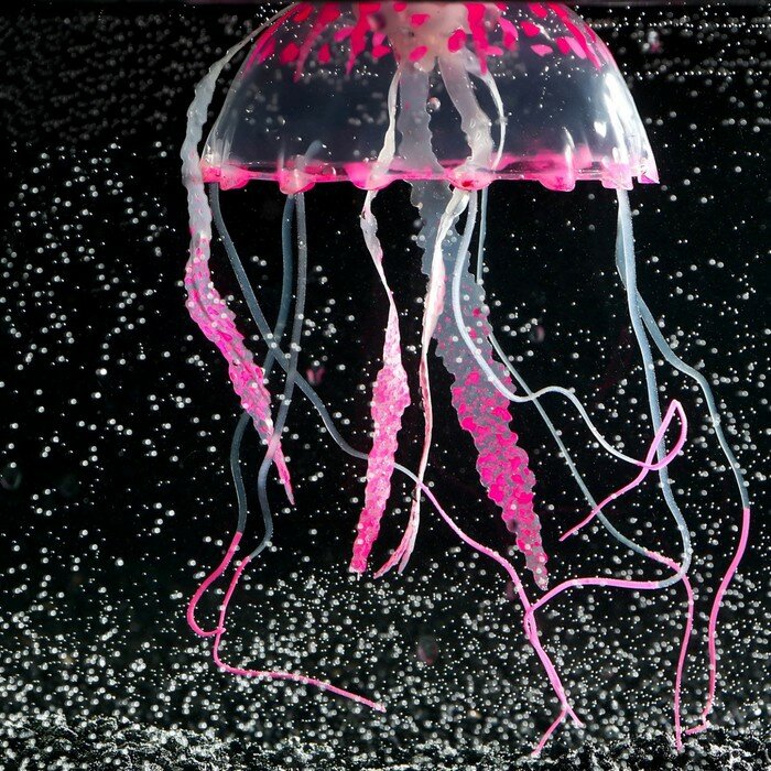 Декор для аквариума "Медуза" силиконовая, с неоновым эффектом, 10 х 10 х 20,5 см, розовая - фотография № 3