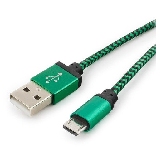 Кабель USB A --> Micro USB 5P (B) 1.0м нейлон, зеленый, Cablexpert (CC-mUSB2gn1m)