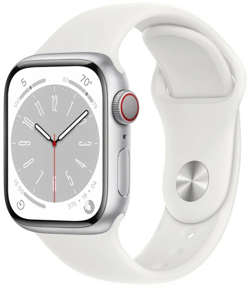 Умные часы Apple Watch Series 8 41 мм Aluminium Case Silver/white Sport Band серебристый/белый R