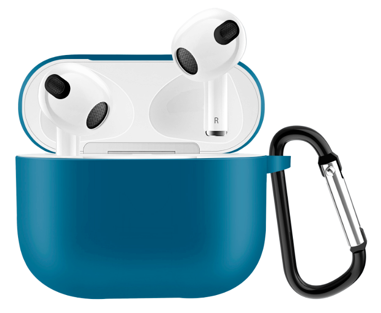 Чехол силиконовый для Airpods 3 case, синий с карабином