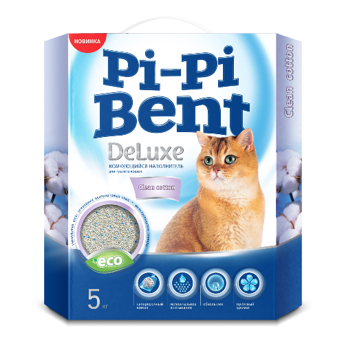 Pi-Pi-Bent "DeLuxe Clean cotton" Комкующийся минеральный наполнитель для кошачьего туалета - фотография № 1