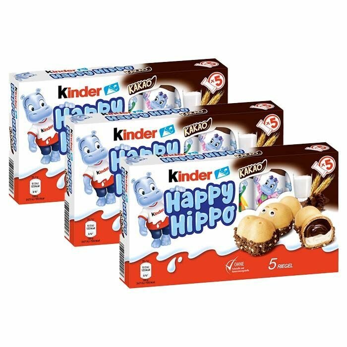 Шоколадно-молочное печенье Kinder Happy Hippo Cacao со вкусом какао (Германия), 104 г (3 шт) - фотография № 1