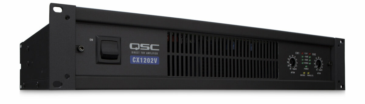 QSC CX1202V 2-канальн. усилитель; 2х700Вт/8Ом; 2х1100Вт/4Ом; 2х1000Вт/70V; 9,5кг, 2U