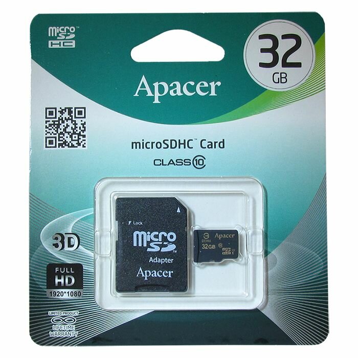 Карта памяти Apacer 32Gb microSDHC Class 10 UHS-I U1 (R45 MB/s) + SD adapter AP32GMCSH10U1-R