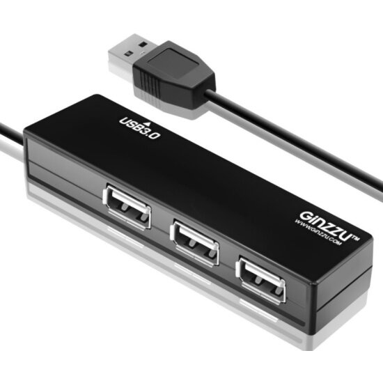 Разветвитель Ginzzu USB GR-334UB, 4 порта (1xUSB 3.0 + 3xUSB 2.0) черный