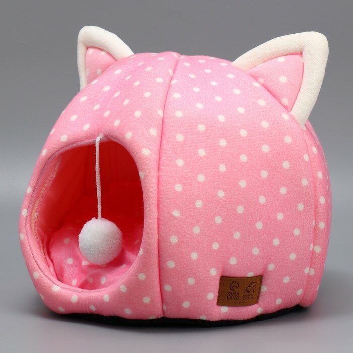 Домик для животных «Котик» 36х35 см, розовый - фотография № 5