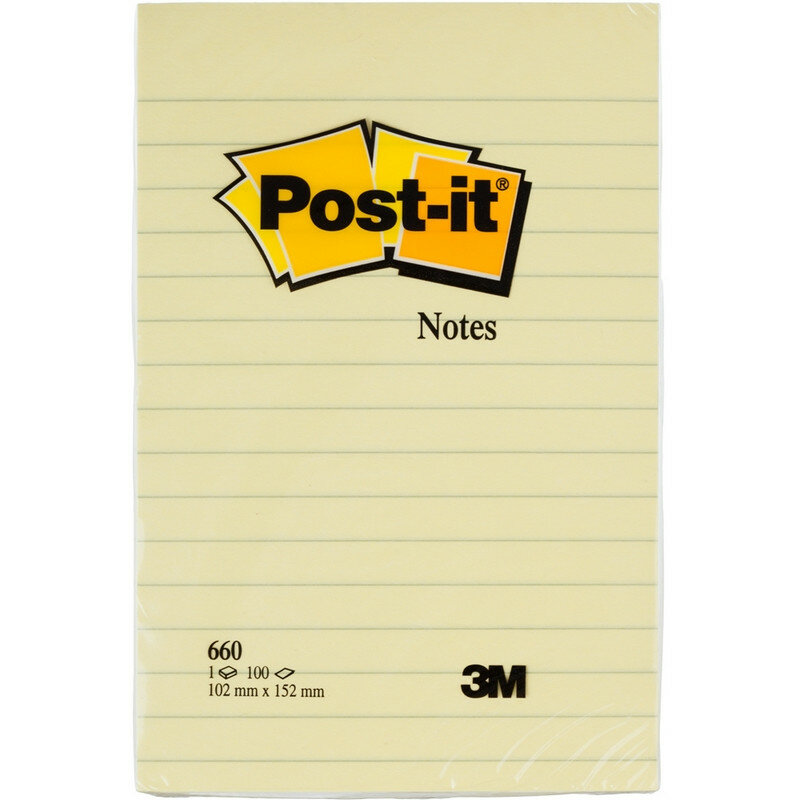 Стикеры Post-it Original 102x152 мм пастельные желтые в линейку (1 блок, 100 л) 7000033838 4525