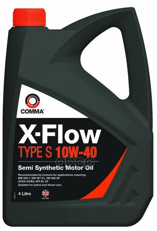 COMMA Comma 10W40 X-Flow Type S (4L)_Масло Мот.! Полусинт Acea A3/B3,Api Sl/Cf,Mb 229.1,Vw 501.01/505.00