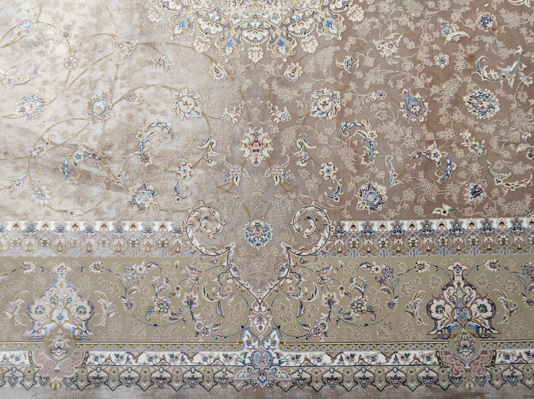 Иранский ковер розово-персиковый цвет шерсть с шелком, в гостиную, спальню, 150х225 см - фотография № 11
