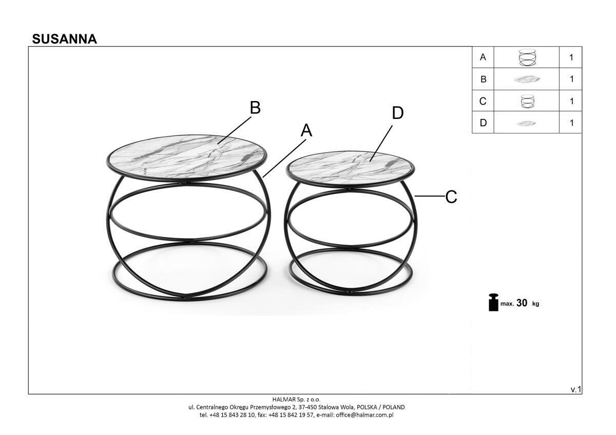Комплект Halmar SUSANNA, 2 стола журнальных (белый мрамор/черный) - фотография № 10