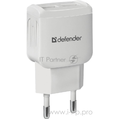 Сетевой адаптер Defender 2xUSB, 5V/2.1А, белый, пакет (epa-13) (83841) 83841