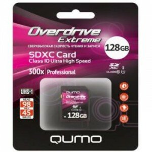 Карта памяти Secure Digital 128Gb Qumo Overdrive Extreme SDXC Class 10 UHS-I U1 128GB (QM128GSDXC10U1EX300)