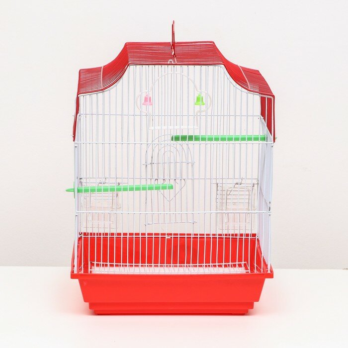 Клетка для птиц с кормушками 34 х 27 х 44 см, красная - фотография № 8