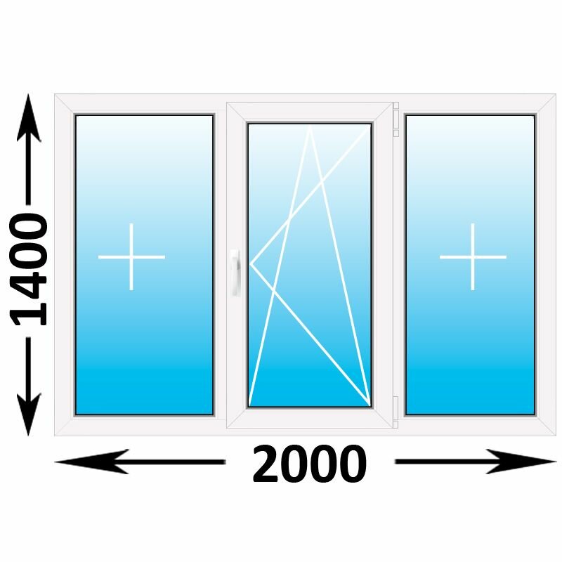 Пластиковое окно Veka WHS трехстворчатое 2000x1400 (ширина Х высота) (2000Х1400)