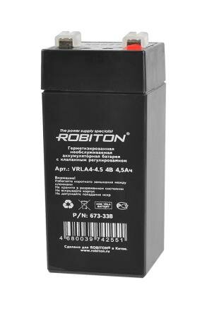 Аккумуляторная батарея LA 4В 4.5А/ч размер 47х47х101мм - VRLA4-4.5 (Robiton)(код заказа 17339 )