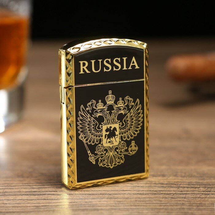 Зажигалка газовая "RUSSIA", 1 х 3.5 х 6 см, золото - фотография № 1
